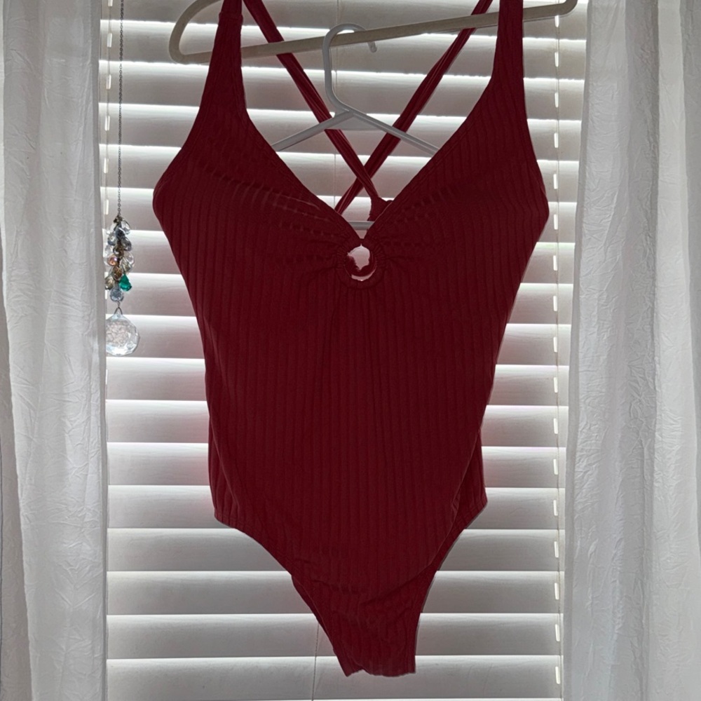 Red Ribbed Strappy Swimsuit